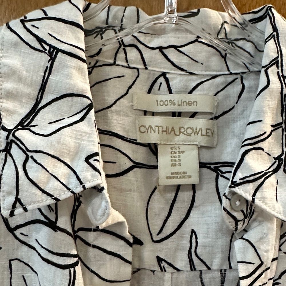 Cynthia Rowley Men's Black and White Leaf Print Shirt - Picture 2 of 5